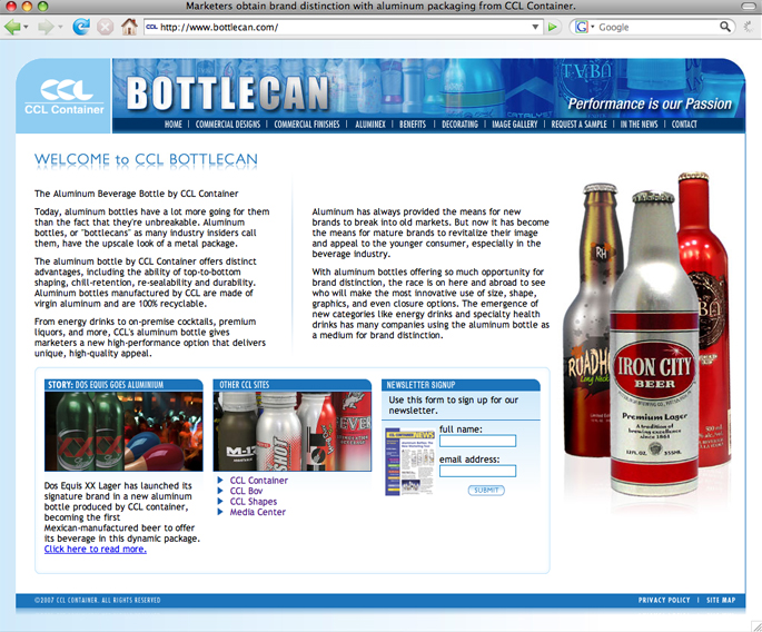 CCL Bottle Can website design